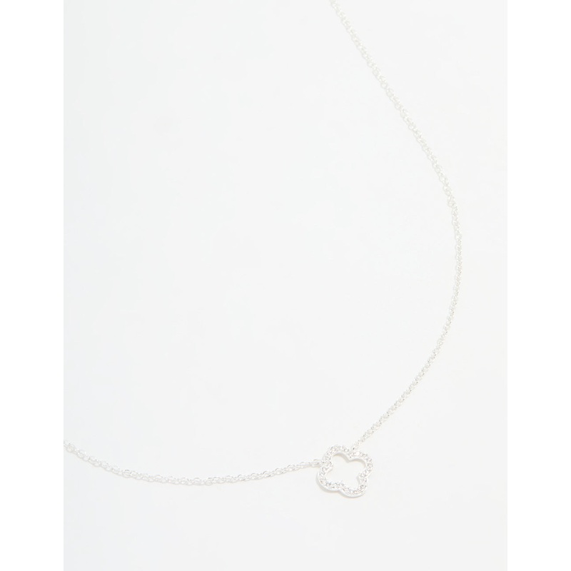 Sterling Silver Cubic Zirconia Flower Pendant Necklace