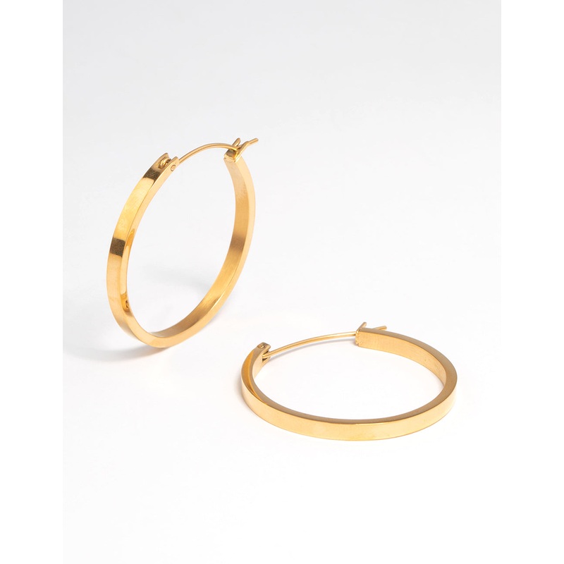 Waterproof Gold Plated Stainless Steel Medium Flat Hoop Earrings