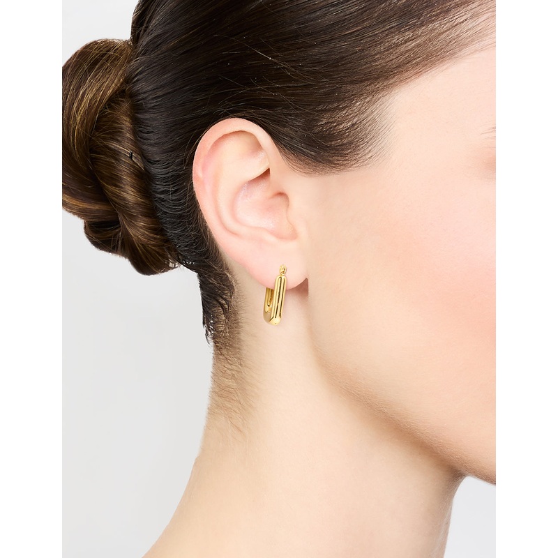 Waterproof Gold Plated Stainless Steel Organic Rectangle Hoop Earrings