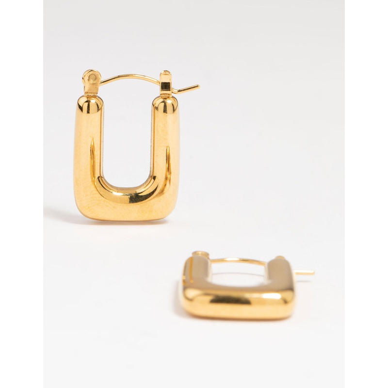 Waterproof Gold Plated Stainless Steel Organic Rectangle Hoop Earrings