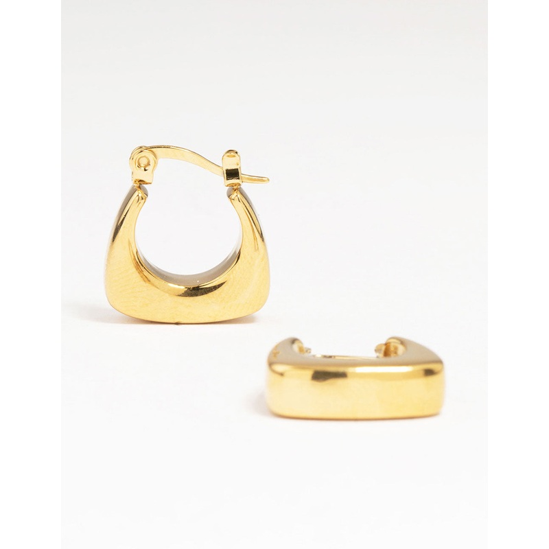 Waterproof Gold Plated Stainless Steel Thick Bottom Curved Hoop Earrings