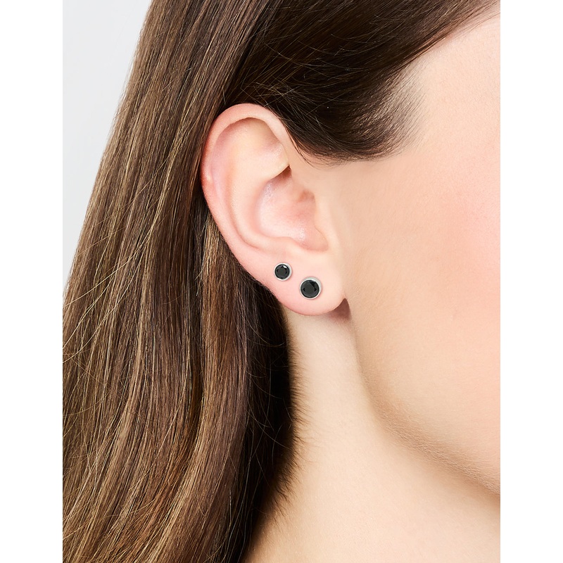 Black Cubic Zirconia Bezel Stud Earrings 2-Pack