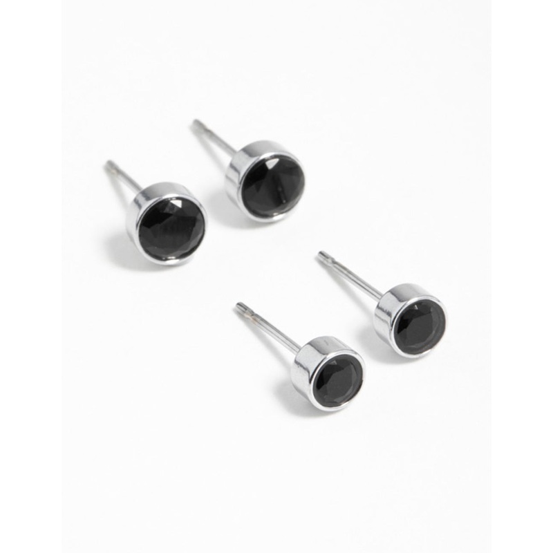 Black Cubic Zirconia Bezel Stud Earrings 2-Pack