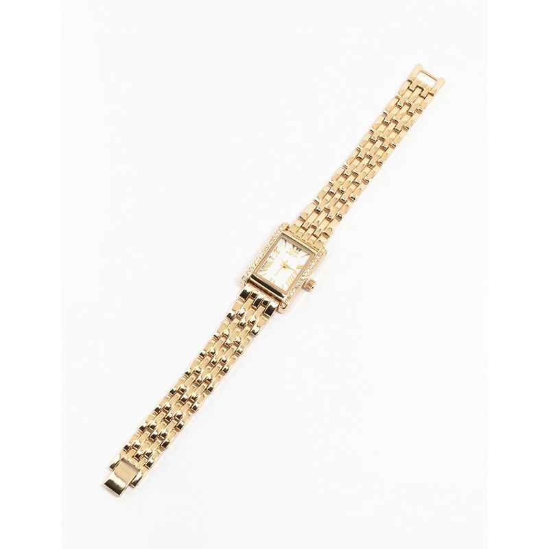 Gold Diamante Rectangle Watch