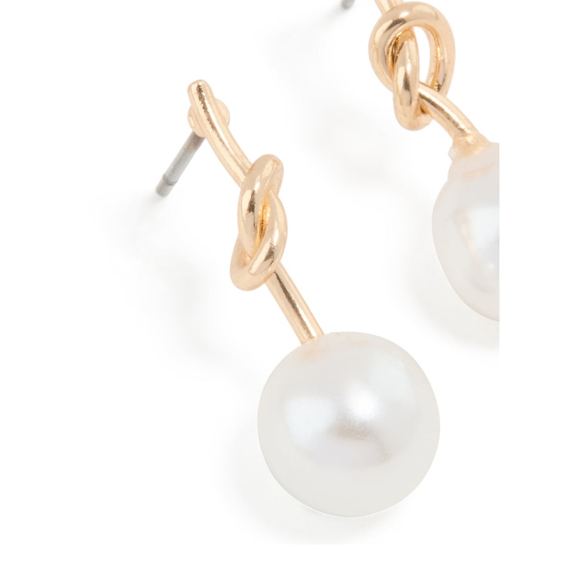 Gold Small Pearly Knotted Drop Earrings