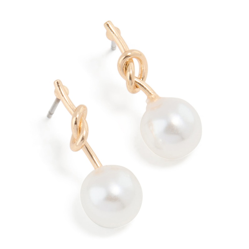 Gold Small Pearly Knotted Drop Earrings