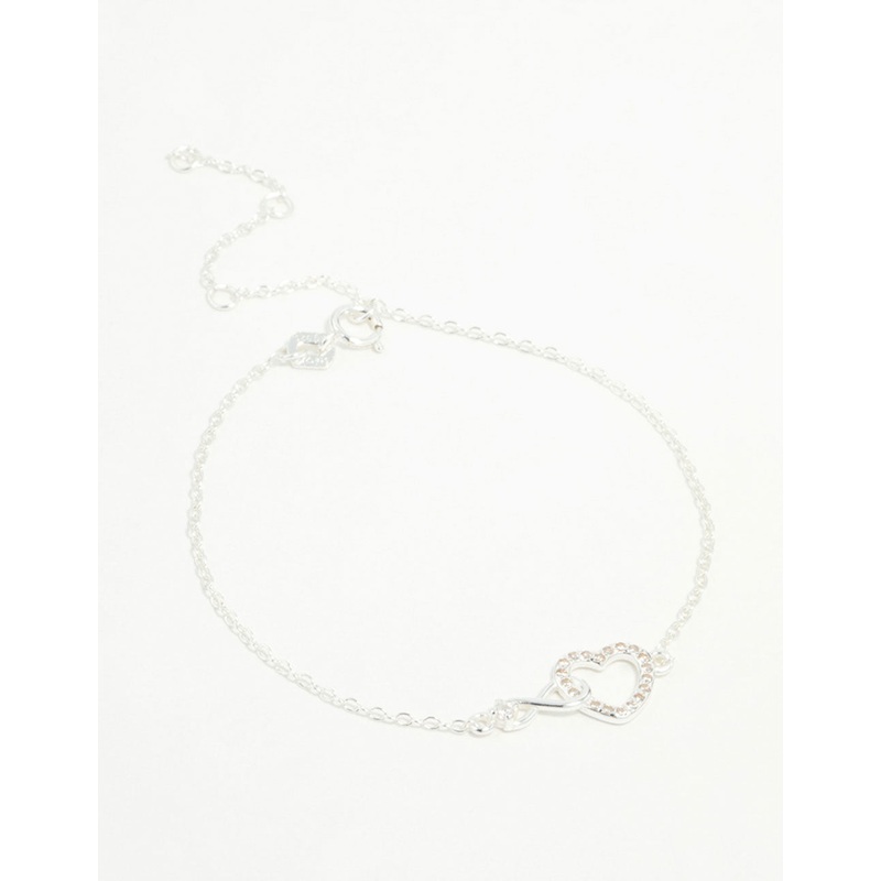 Sterling Silver Infinity & Cubic Zirconia Heart Link Bracelet