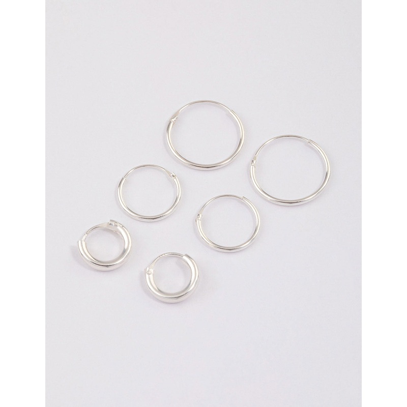 Sterling Silver Mixed Thick Hoop Earrings Pack