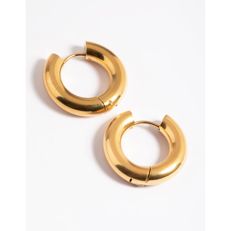 Waterproof Gold Plated Stainless Steel Chunky Medium Hoop Earrings