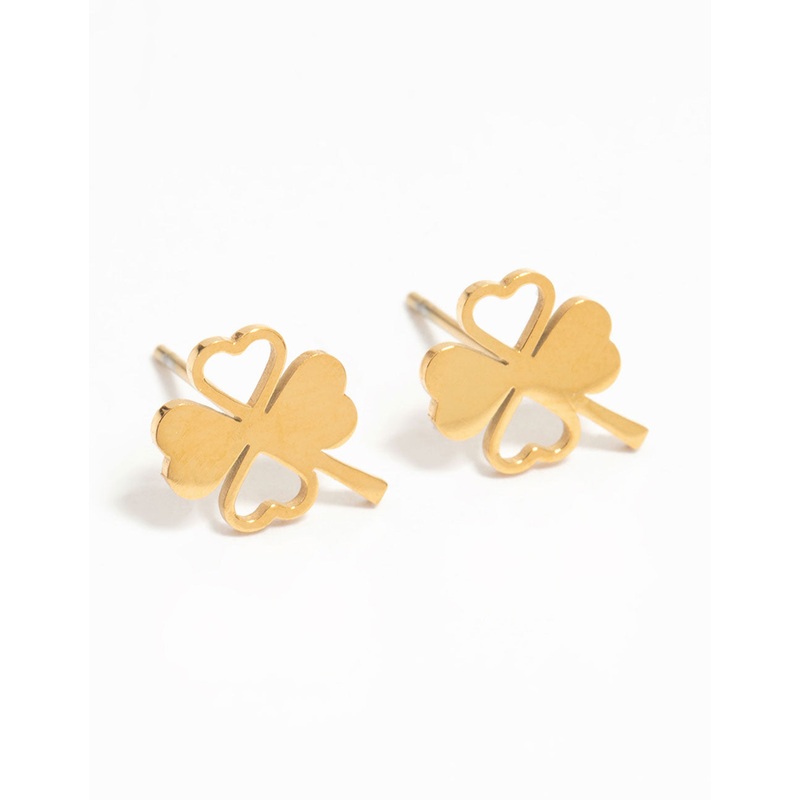 Waterproof Gold Plated Stainless Steel Heart Clover Stud Earrings