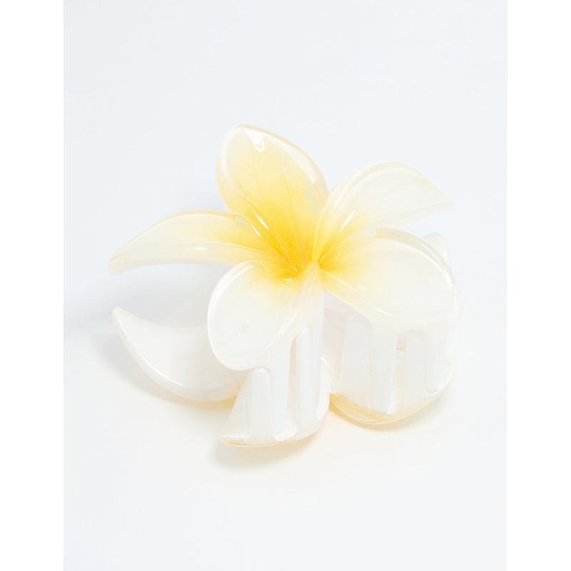 White Frangipani Flower Hair Claw Clip
