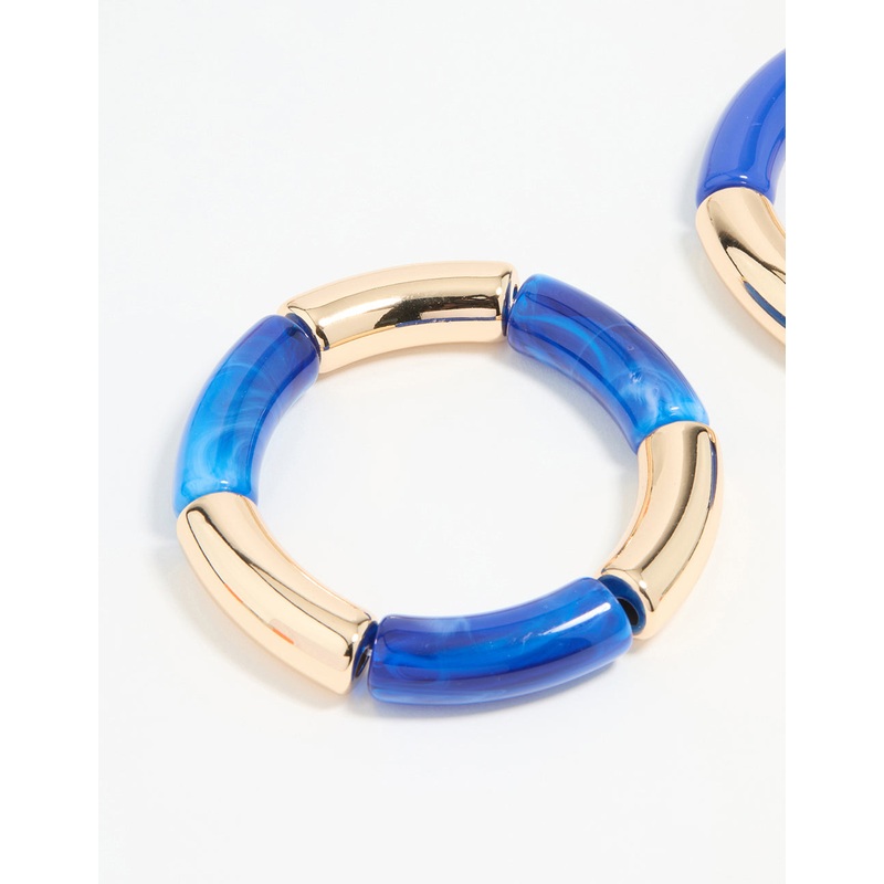 Gold Blue Acrylic Stretch Bangles 2-Pack