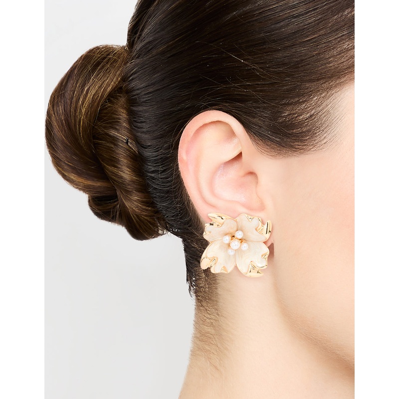 Gold Edged Flower Stud Earrings