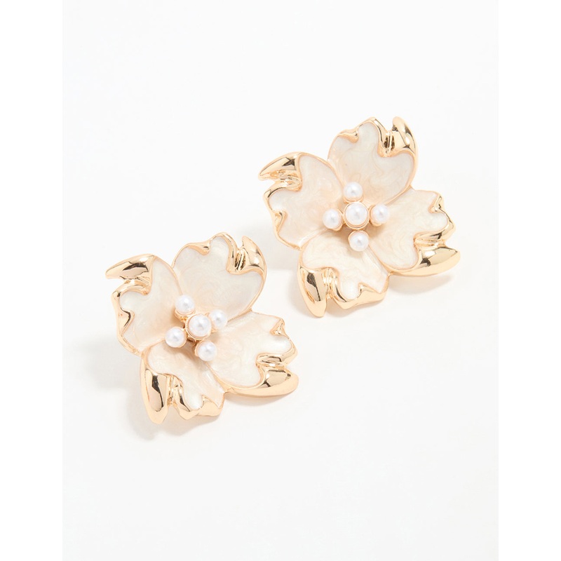 Gold Edged Flower Stud Earrings