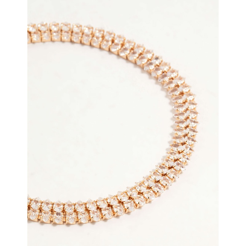 Gold Fine Marquise Cubic Zirconia Layered Tennis Bracelet