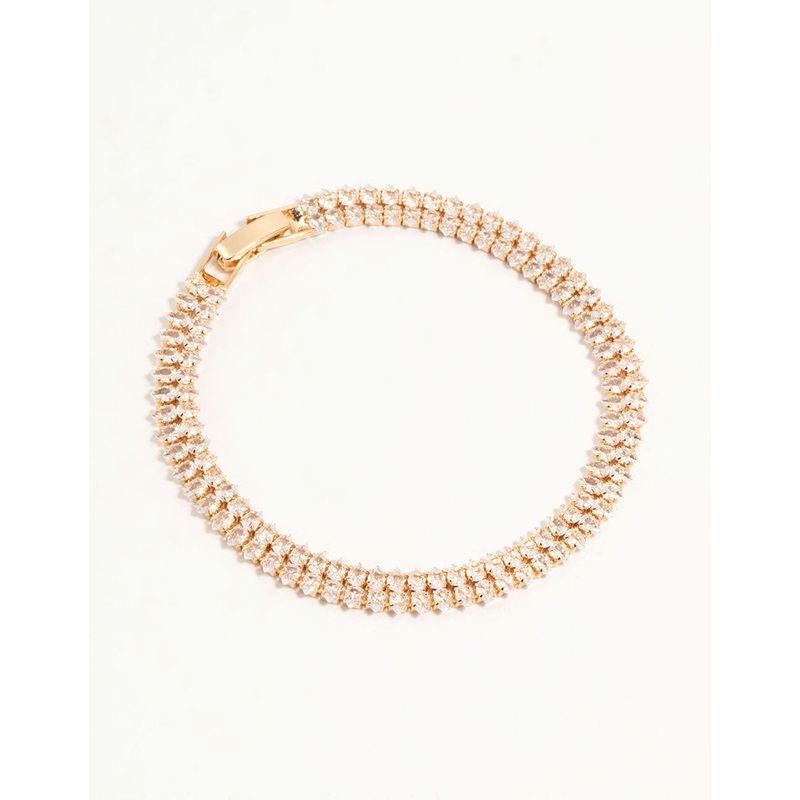 Gold Fine Marquise Cubic Zirconia Layered Tennis Bracelet
