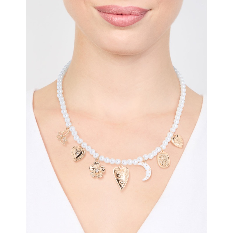 Gold Pearl Celestial Charm Necklace