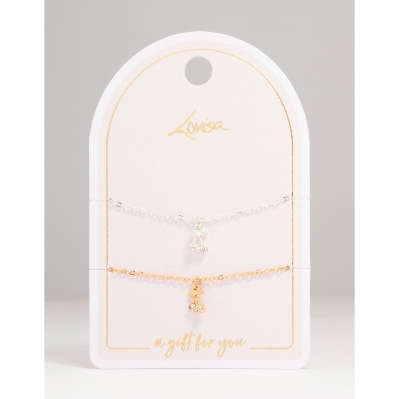 Mixed Metal Diamante Cherry Bracelets 2-Pack