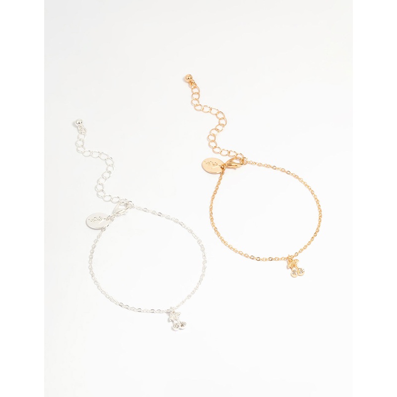 Mixed Metal Diamante Cherry Bracelets 2-Pack