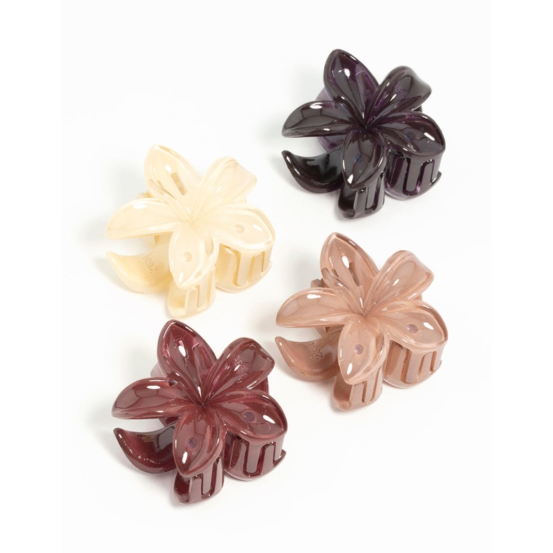 Neutral Frangipani Flower Mini Claw Clips 4-Pack