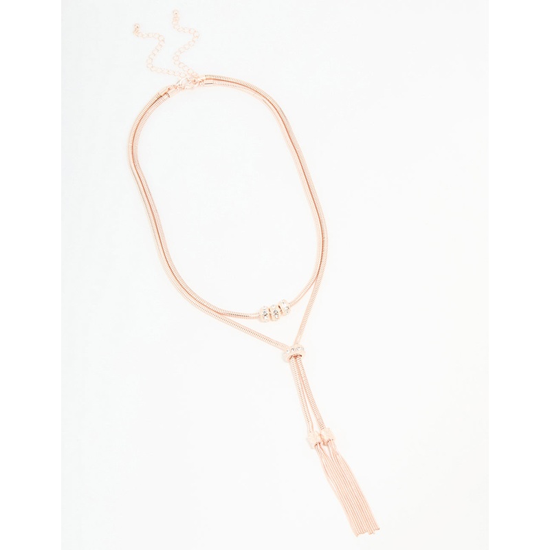 Rose Gold Layered Rondell Tassel Necklace