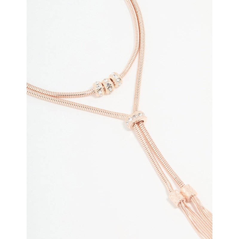Rose Gold Layered Rondell Tassel Necklace