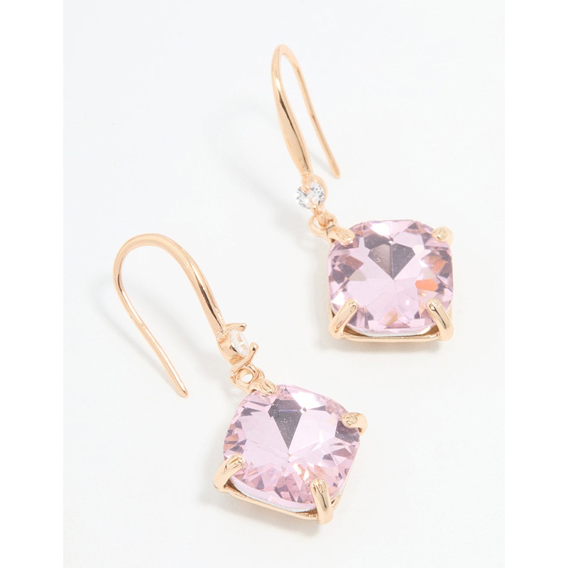 Rose Gold Pink Stone Drop Earrings