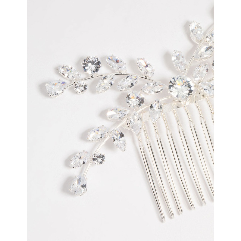 Silver Diamante Leaf Hair Comb