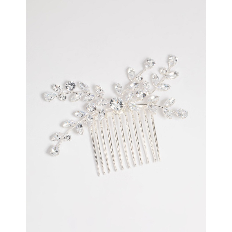 Silver Diamante Leaf Hair Comb