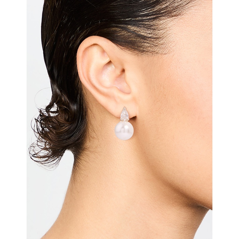 Silver Plated Mini Cubic Zirconia Pearl Drop Earrings