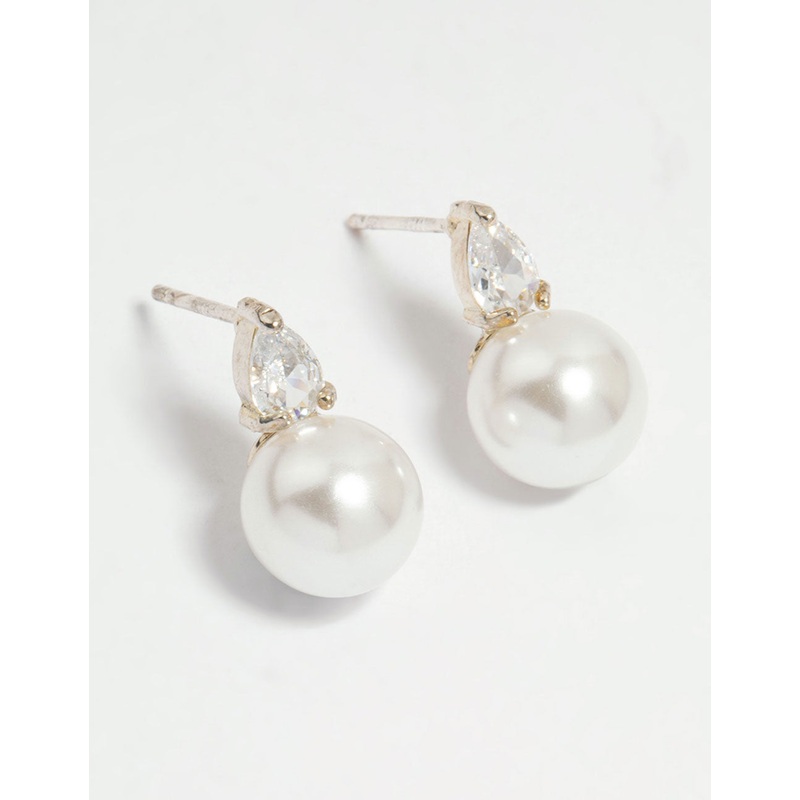Silver Plated Mini Cubic Zirconia Pearl Drop Earrings
