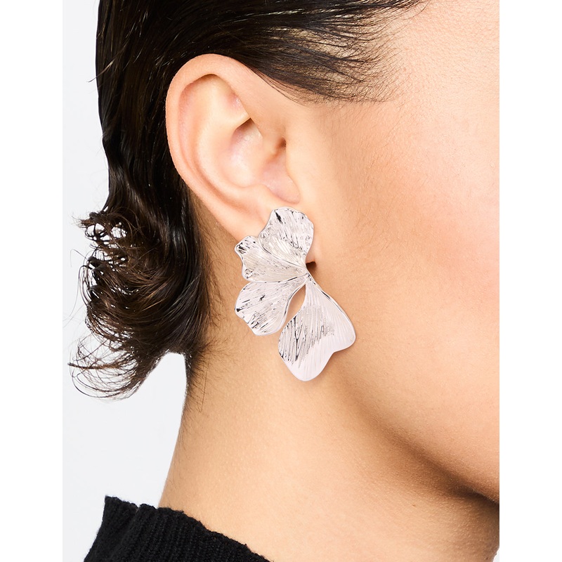Silver Plated Organic Petal Stud Earrings