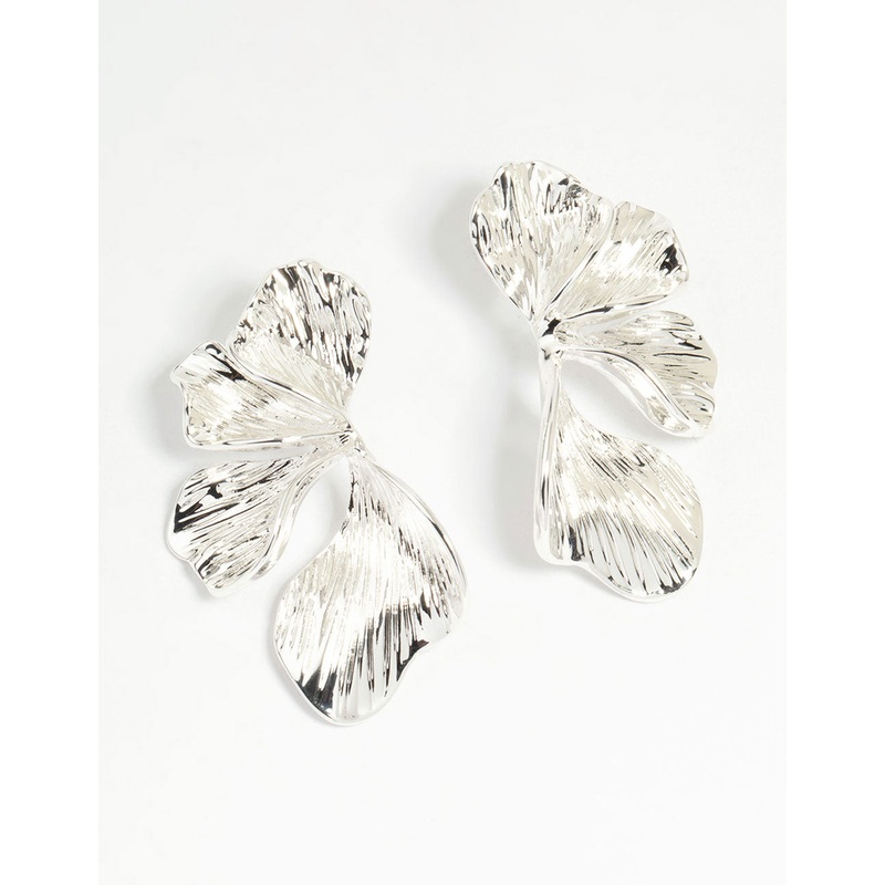 Silver Plated Organic Petal Stud Earrings