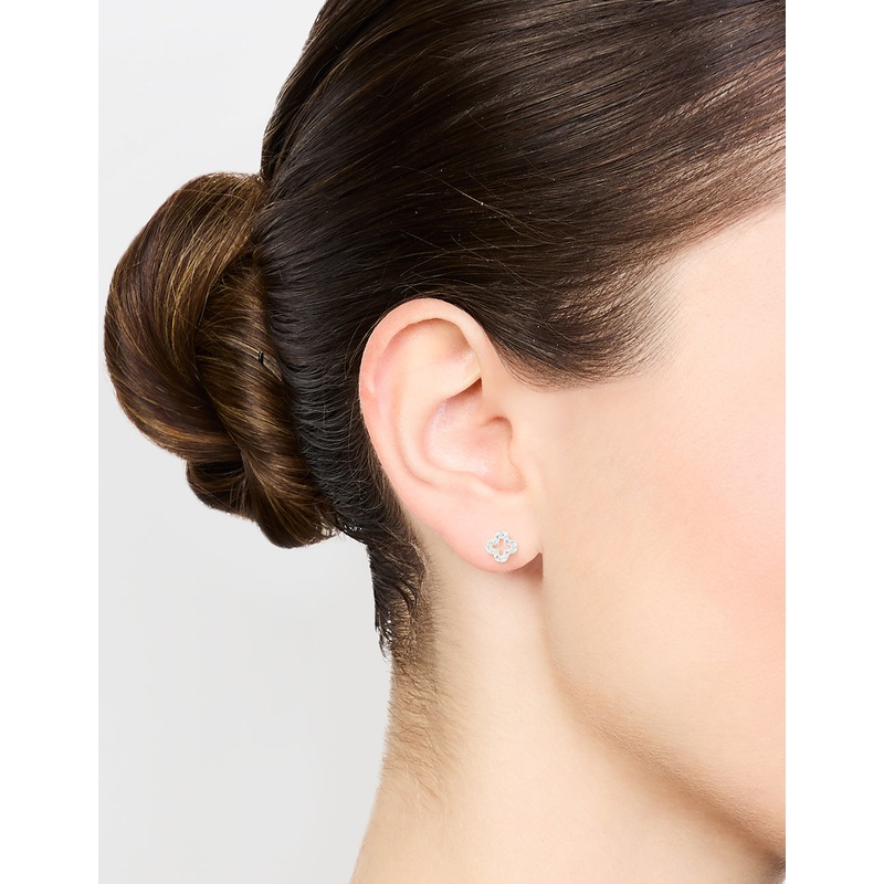 Sterling Silver Cubic Zirconia Hollow Pave Flower Stud Earrings