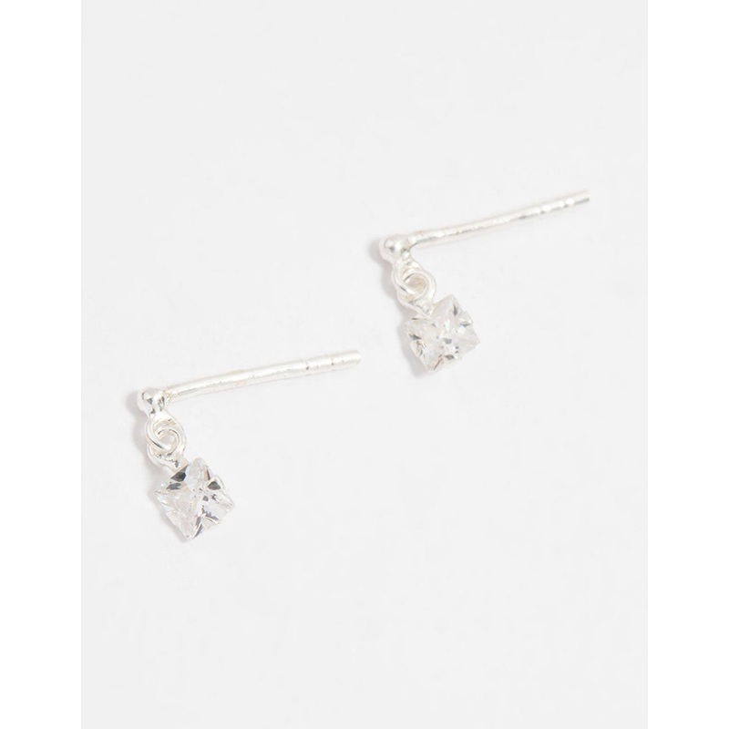 Sterling Silver Cubic Zirconia Princess Cut Drop Earrings
