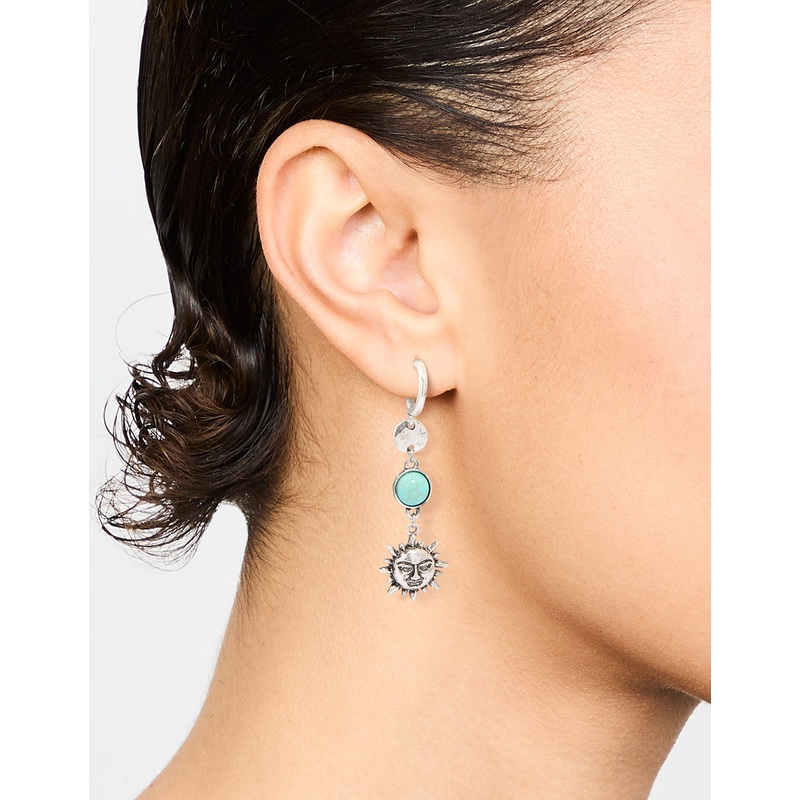 Antique Silver Turquoise Stone & Sun Drop Earrings