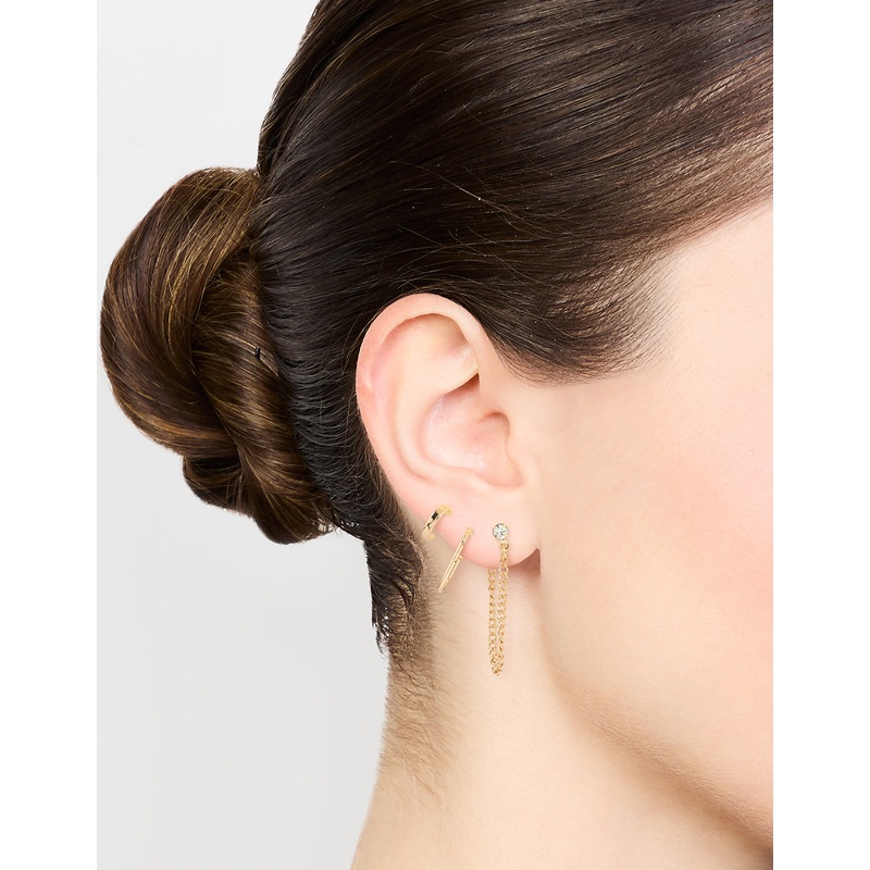 Gold Diamante Chain & Hoop Earrings 3-Pack