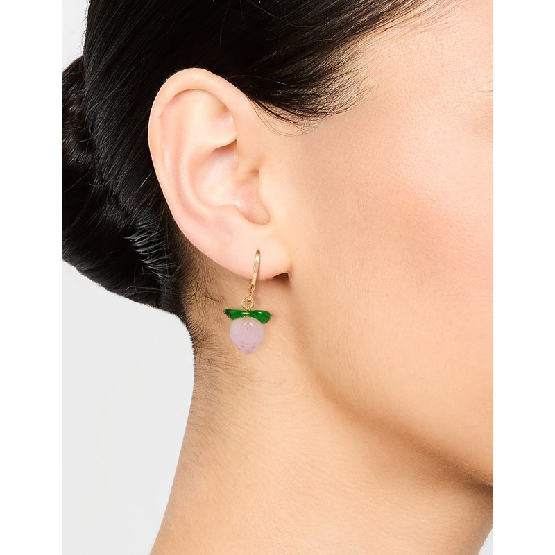 Gold Peach Beaded Huggie Earrings