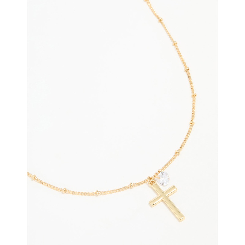 Gold Plated Cubic Zirconia Cross Pendant Necklace
