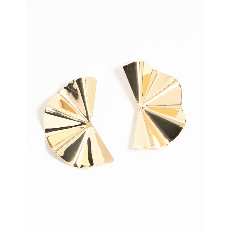 Gold Plated Statement Fan Stud Earrings