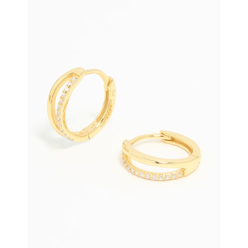 Gold Plated Sterling Silver Cubic Zirconia Double Hoop Earrings