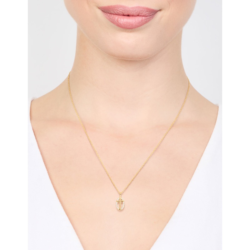 Gold Plated Sterling Silver Cubic Zirconia Oval Cross Necklace
