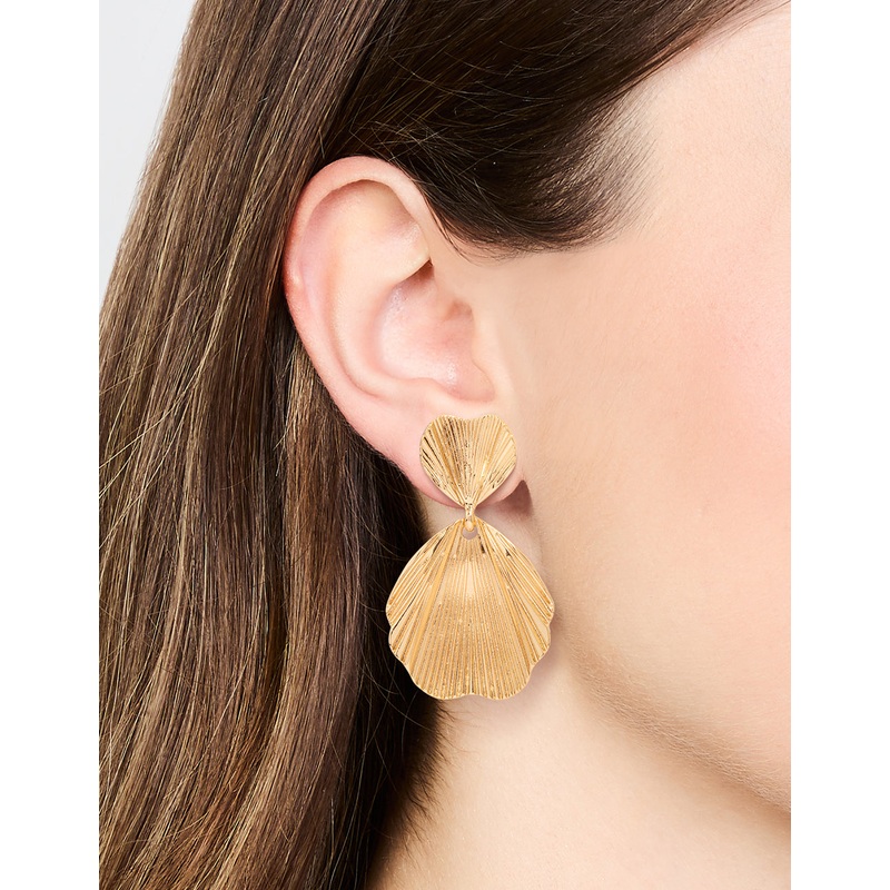 Gold Plated Textured Metal Statement Drop Earrings