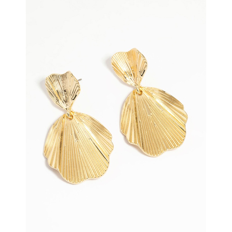 Gold Plated Textured Metal Statement Drop Earrings