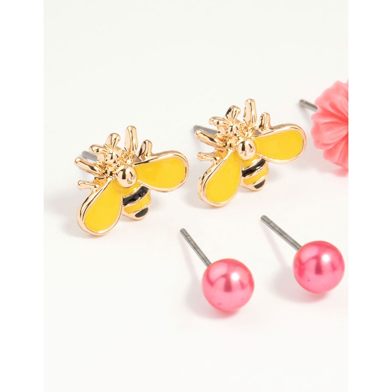 Kids Gold Tiara & Bee Stud Earrings 6-Pack