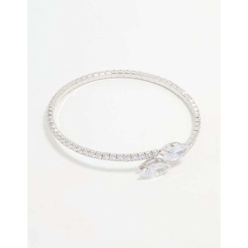 Silver Cubic Zirconia Marquise Layered Bangle