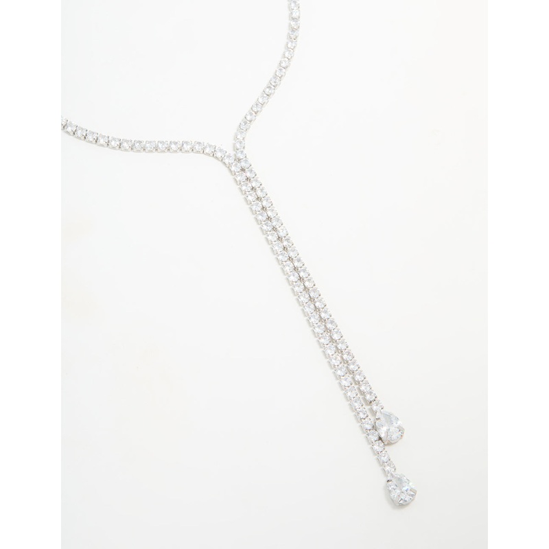 Silver Cubic Zirconia Split Y-Necklace