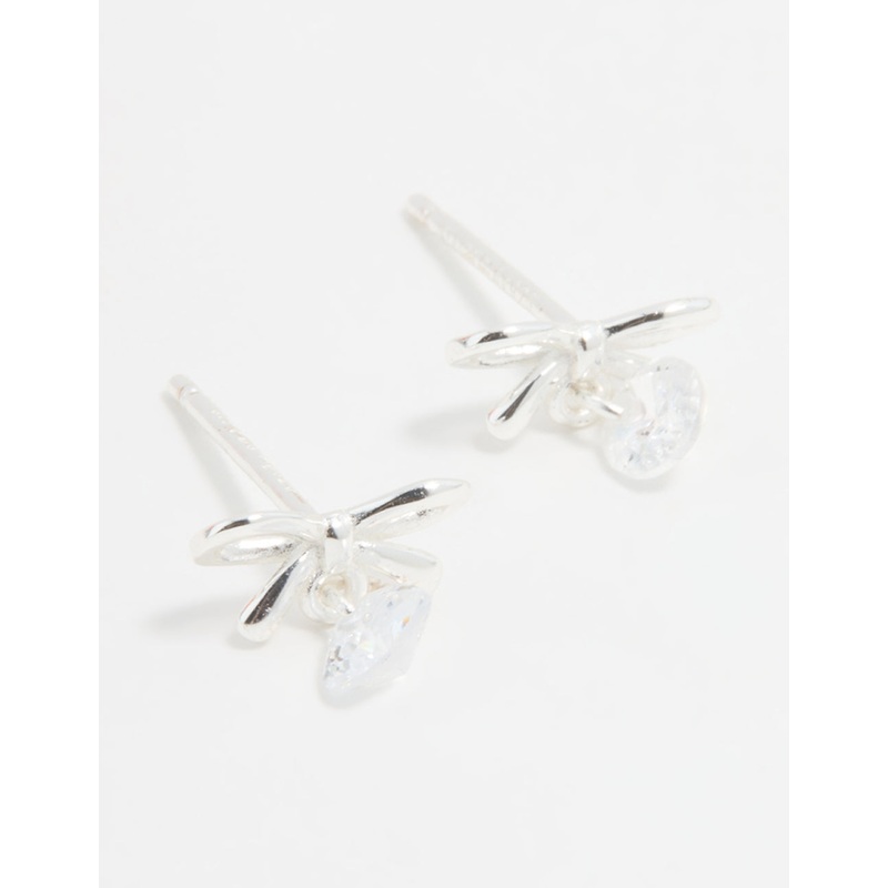 Sterling Silver Cubic Zirconia Bow & Drop Stud Earrings