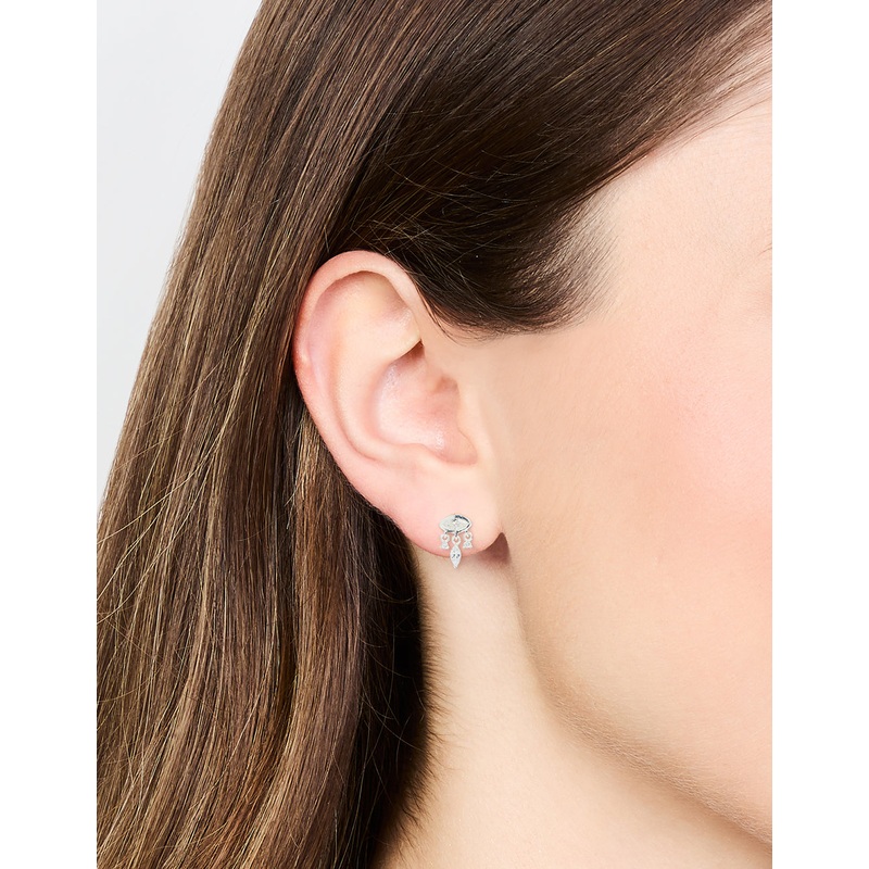 Sterling Silver Cubic Zirconia Evil Eye Drop Stud Earrings