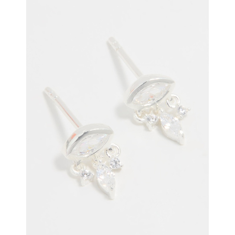 Sterling Silver Cubic Zirconia Evil Eye Drop Stud Earrings